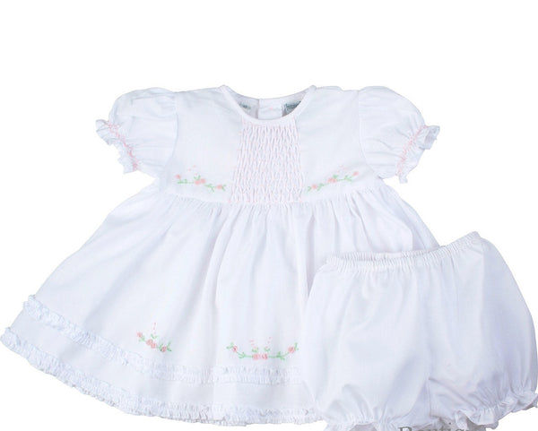 Friedknit by Feltman Brothers White Pink Smocked Baby Girls 2 piece Classic Baby Boutique