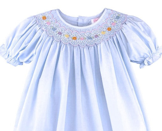 Petit Ami Girls Blue Multi Smocked Bishop Dress with bloomers 3 6