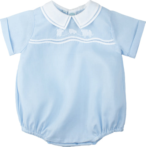 Feltman Bros Brothers Boys Blue Train Romper Creeper Newborn