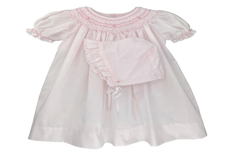 Petit Ami Girls Pink Pearls Bishop Smocked 2pc Dress Newborn