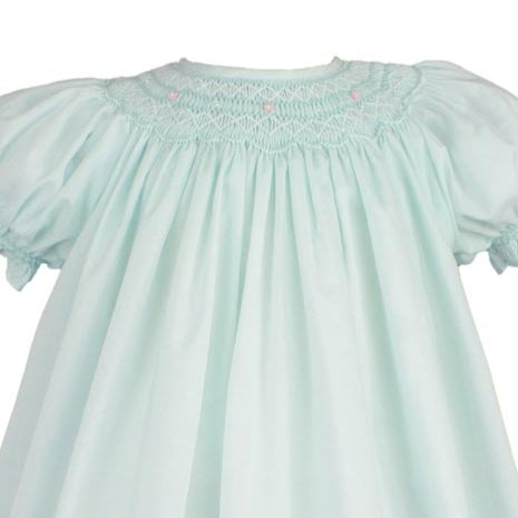 Petit Ami Pink Dress with Hand Bishop Scalloped Smocking