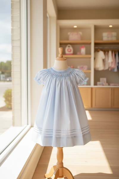Petit Ami Baby Girls Blue Bishop with Pintucks Smocked Dress 3 6 9 12 18 24 Months 2T