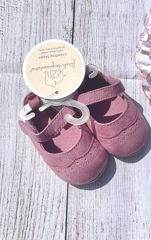 Baby Deer Girls Dusty Rose Suede Feel Wingtip Mary Jane Dress Shoes Newborn