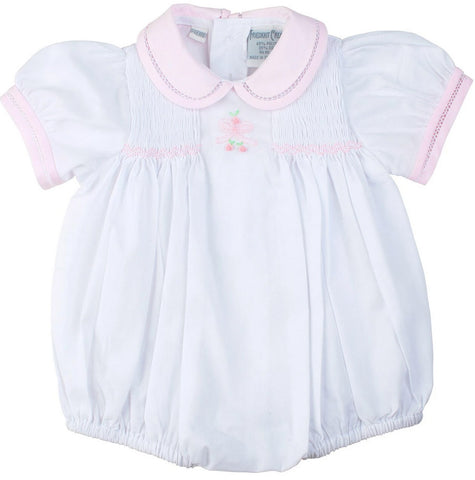 Feltman Brothers Girls White Pink Bow Smocked Bubble Preemie
