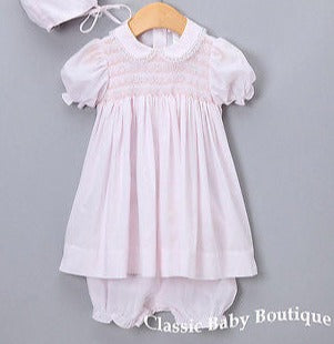 Petit Ami Pink Smocked Lace Dress 3 6 9 Months Bloomers Bonnet