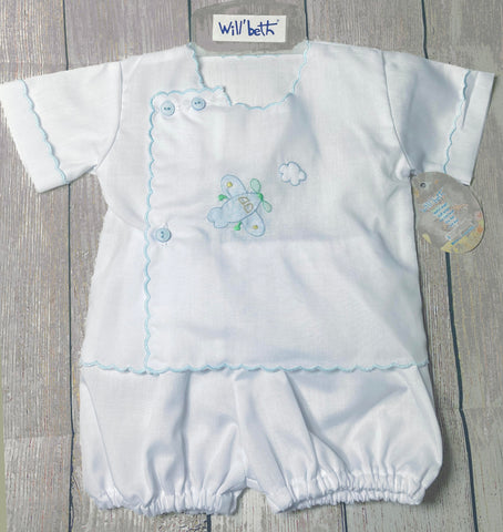 Will'beth Baby Boys White & Blue Batiste Airplane Diaper Set Preemie Newborn