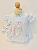 Will'beth Girls White & Pink Diamond Pintuck Ribbon 3pc Dress Newborn