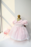 Will'beth Girls Pink Sheer Overlay Rose Smocked Dress with Bonnet Preemie Newborn 3 6 9 Months