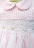 Will'beth Girls Pink Sheer Overlay Rose Smocked Dress with Bonnet Preemie Newborn 3 6 9 Months