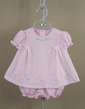 Will'beth Pink Pearl Pintuck Dress Set & Bloomers Baby Girls Preemie or Newborn
