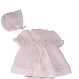 Baby Girls Pink Knit Dress Set with Bonnet & Bloomers 3 6 9 Months