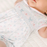 Magnolia Baby Girls Evelyn's Classics Smocked Blue Bow Coquette Bubble Pima Cotton Romper Newborn 3 6 9 12 18 24 Months
