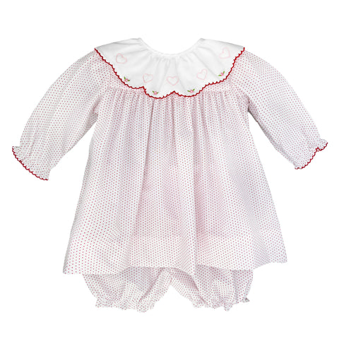 Petit Ami Girls Red Dot Heart Collar Long Sleeve 2pc Dress Newborn