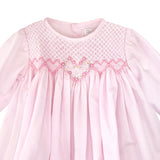 Petit Ami Girls Pink Heart Smocked Bodice with Bonnet 3 piece Dress Newborn
