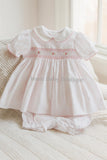 Petit Ami Girls Pink Polka Dot Smocked Dress & Bloomers Newborn 3 6 9 Months