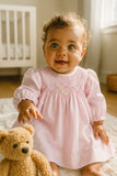 Petit Ami Girls Pink Heart Smocked Bodice with Bonnet 3 piece Dress Newborn