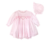 Petit Ami Girls Pink Heart Smocked Bodice with Bonnet 3 piece Dress Newborn