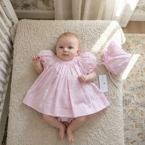 Petit Ami Girls Pink Gingham Smocked Bishop 3pc Dress Newborn with bloomers Petit Ami Girls Pink Gingham Smocked Bishop 3pc Dress Newborn with bloomers