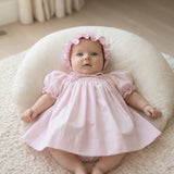 Petit Ami Girls Pink Gingham Smocked Bishop 3pc Dress Newborn with bloomers