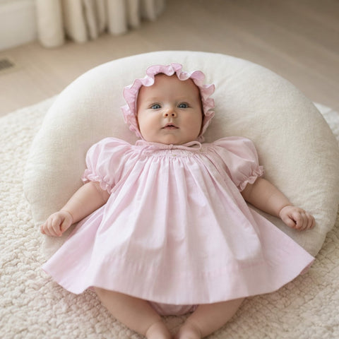 Petit Ami Girls Pink Gingham Smocked Bishop 3pc Dress Newborn with bloomers Petit Ami Girls Pink Gingham Smocked Bishop 3pc Dress Newborn with bloomers