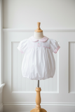 Feltman Brothers Girls White Pink Bow Smocked Bubble Preemie