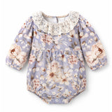 Vintage Floral Baby Bodysuit With Lace Collar