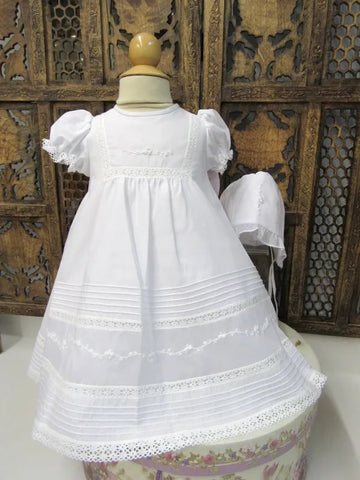 Will'beth Girls Solid White Rose Heirloom Dress with Bonnet 3 6 9 months