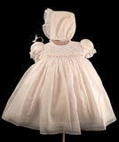 Will'beth Girls Pink Smocked Bodice Heirloom Dress with Bonnet Preemie Newborn