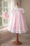Will'beth Baby Girls White Sheer Overlay Rose Smocked Bishop Dress with Bonnet Preemie, Newborn 3 6 9 12 18 24 Months