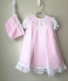 Will'beth Baby Girls White Sheer Overlay Rose Smocked Bishop Dress with Bonnet Preemie, Newborn 3 6 9 12 18 24 Months