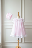 Will'beth Baby Girls White Sheer Overlay Rose Smocked Bishop Dress with Bonnet Preemie, Newborn 3 6 9 12 18 24 Months