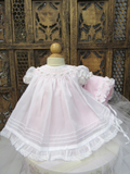 Will'beth Girls White Sheer Overlay Rose Smocked Bishop Dress with Bonnet Preemie, Newborn 3 6 9 Months