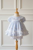 Will'beth Girls Blue Heirloom Lace 2pc Frilly Dress Newborn & Preemie