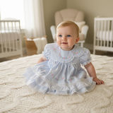 Will'beth Girls Blue Heirloom Lace 2pc Frilly Dress Newborn & Preemie