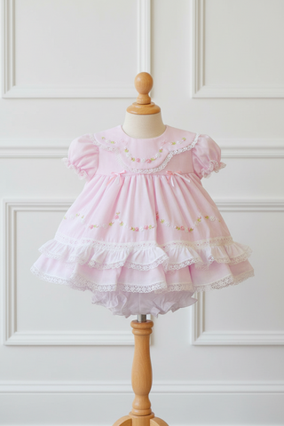 Will'beth Girls Pink Heirloom Lace 2pc Dress Bloomers Preemie Newborn 3 6 9 12 18 Months Newborn / Pink