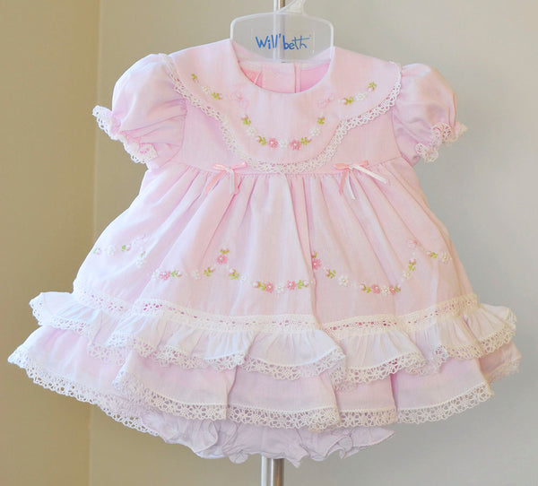 Will'beth Girls Pink Heirloom Lace 2pc Dress Bloomers Preemie Newborn ...