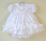 Will'beth Baby Girls White Color Heirloom Lace Frilly Dress with Bloomers Sizes Preemie & Newborn