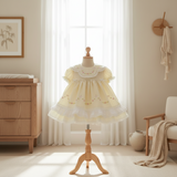 Will'beth Girls Yellow Ruffle Heirloom Lace 2pc Frilly Dress Preemie Newborn