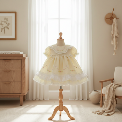 Will'beth Girls Yellow Ruffle Heirloom Lace 2pc Frilly Dress Preemie N   Classic Baby Boutique