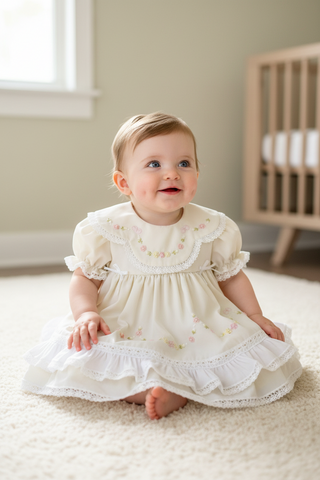 Will'beth Girls Yellow Ruffle Heirloom Lace 2pc Frilly Dress Preemie N –  Classic Baby Boutique