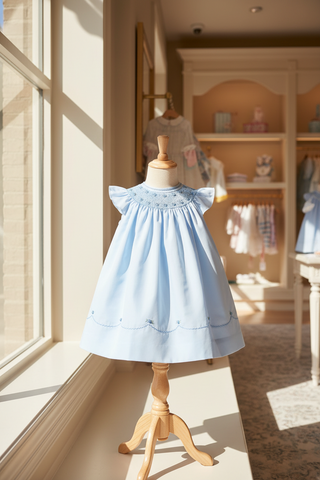 Feltman Brothers Blue Hand Smocked Baby Girls Infant Bishop Dress 12 18 24 Months