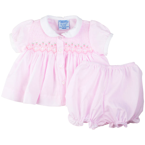Feltman Brothers Girls Pink Smocked Ribbon Diaper Set Preemie Newborn