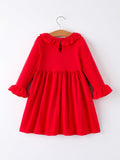 Christmas Smocked Dress with Green Bow and Tree Embroidery