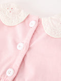 Fall Pink Smocked Baby Girls Bubble Romper Peter Pan Collar Floral Detail 3 6 9 12 18 24 Months