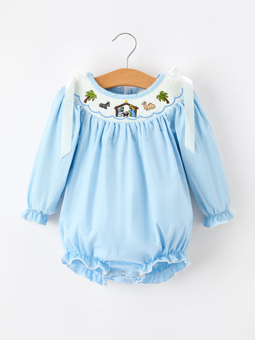 Christmas Nativity Smocked Baby Girls Bubble Romper 3 6 9 12 18 24 Months