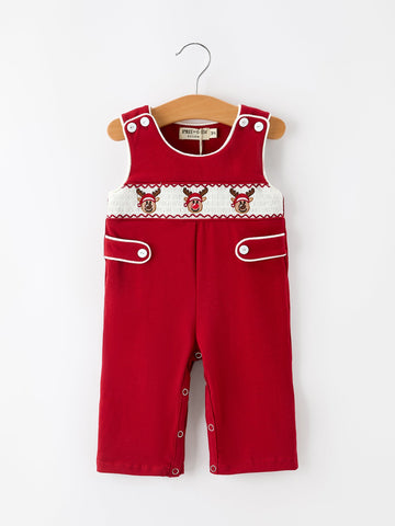 Baby Boys Christmas Reindeer Smocked Red Jonjon 3 6 9 12 18 24