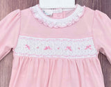 Magnolia Baby Girls Pink Soft Pima Cotton Smocked Bow Preemie Newborn 3 6 9 Months Footed Romper