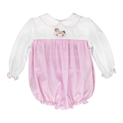 Petit Ami Baby Girls Rocking Horse Long Sleeve Bubble Romper 3, 6, 9 Months