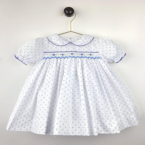 Petit Ami Baby Girls Blue & White Smocked Dress with Bloomers in 3 6 9 Months