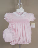 Petit Ami Girls Pink Smocked Bubble Romper 3 6 9 Months with Bonnet